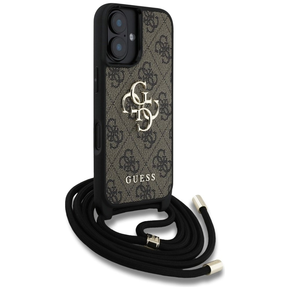 Guess 4G Big Logo Cord Stap Crossbody Dėklas skirtas iPhone 16 Plus Rudas 2