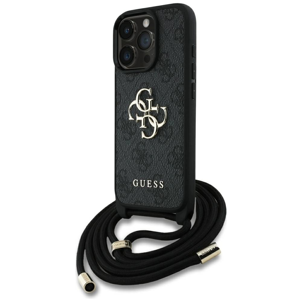Guess 4G Big Logo Cord Stap Crossbody Dėklas skirtas iPhone 16 Pro Juodas