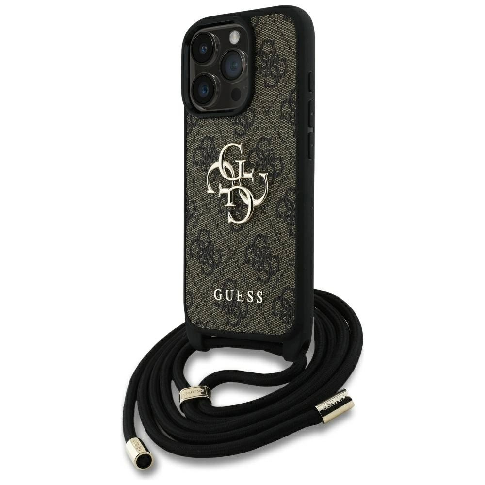 Guess 4G Big Logo Cord Stap Crossbody Dėklas skirtas iPhone 16 Pro Rudas