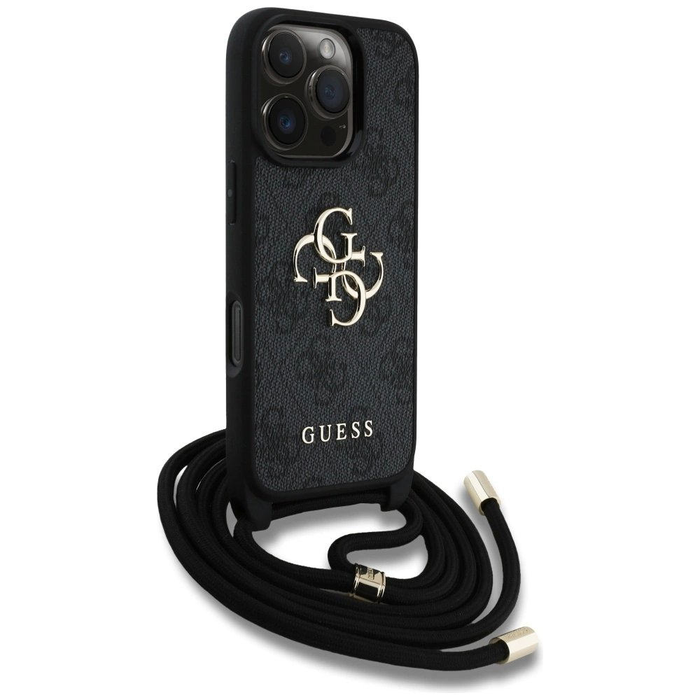 Guess 4G Big Logo Cord Stap Crossbody Dėklas skirtas iPhone 16 Pro Max Juodas 2 Guess 4G Big Logo Cord Stap Crossbody Dėklas skirtas iPhone 16 Pro Max Juodas 2