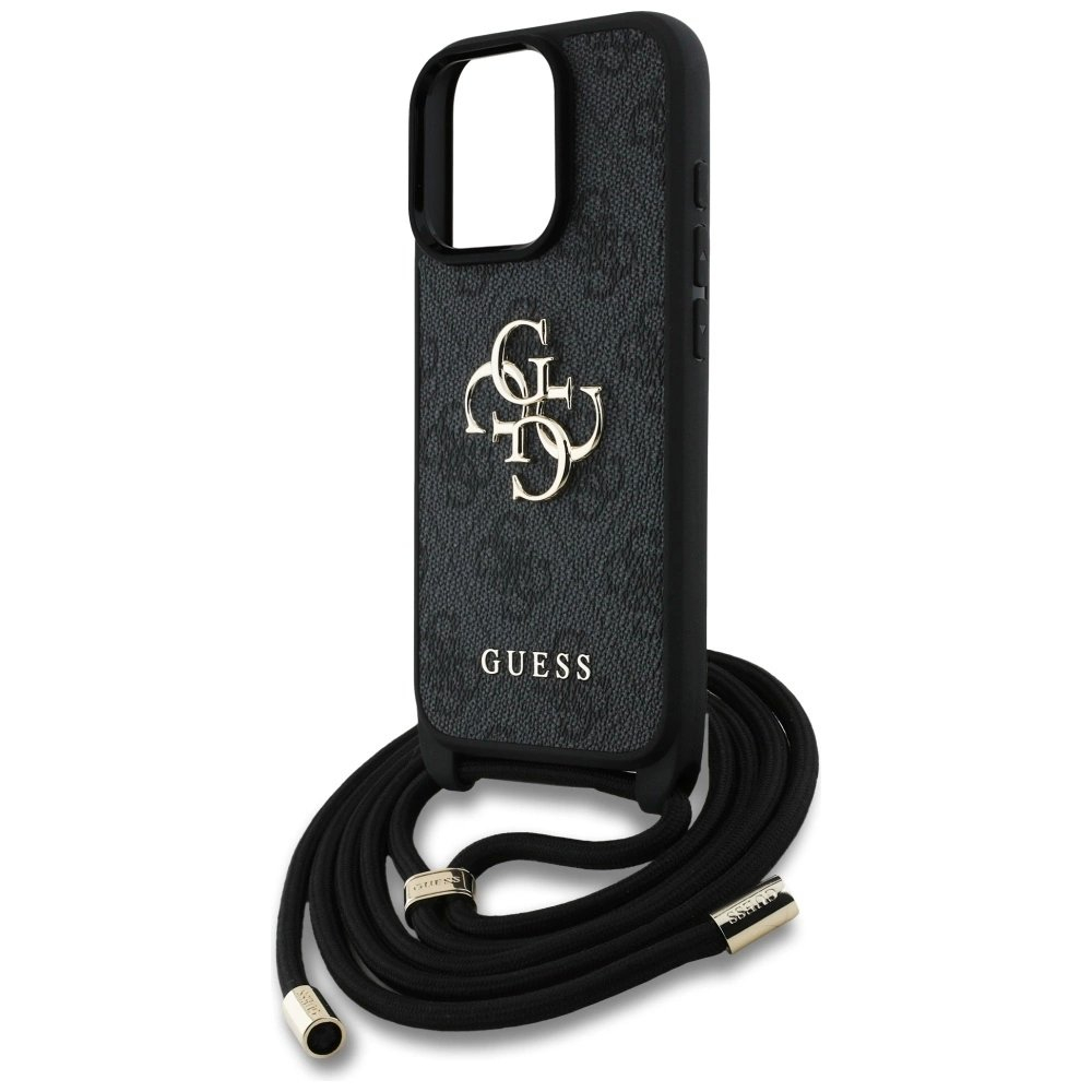 Guess 4G Big Logo Cord Stap Crossbody Dėklas skirtas iPhone 16 Pro Max Juodas 4