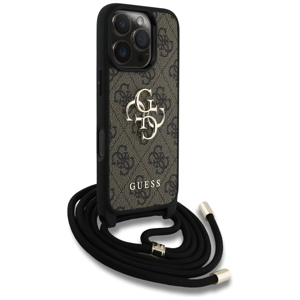 Guess 4G Big Logo Cord Stap Crossbody Dėklas skirtas iPhone 16 Pro Max Rudas 2 Guess 4G Big Logo Cord Stap Crossbody Dėklas skirtas iPhone 16 Pro Max Rudas 2
