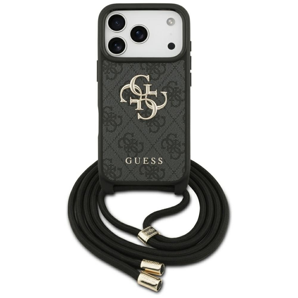 iPhone 17 Pro Guess 4G Big Logo Crossbody dėklas – juodas iPhone 17 Pro Guess 4G Big Logo Crossbody dėklas – juodas