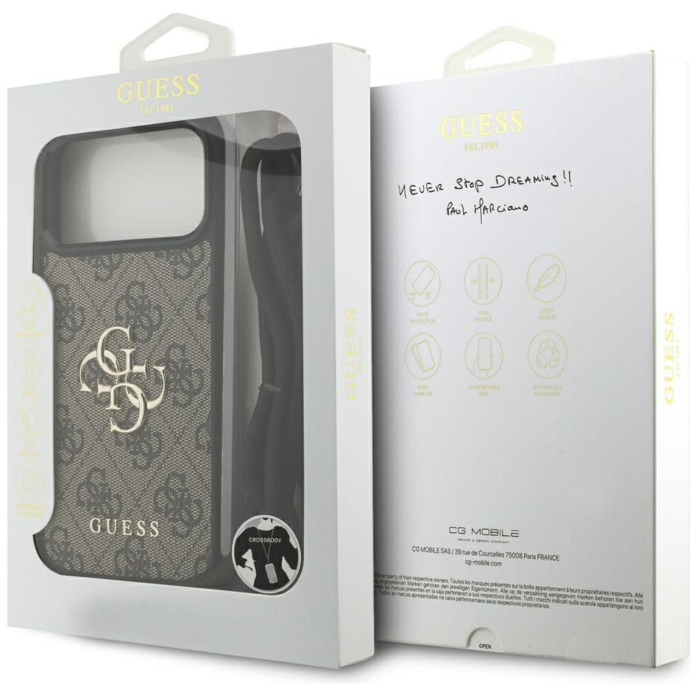 iPhone 17 Pro Max dėklas Guess 4G Big Logo Cord Stap Crossbody – rudas 6