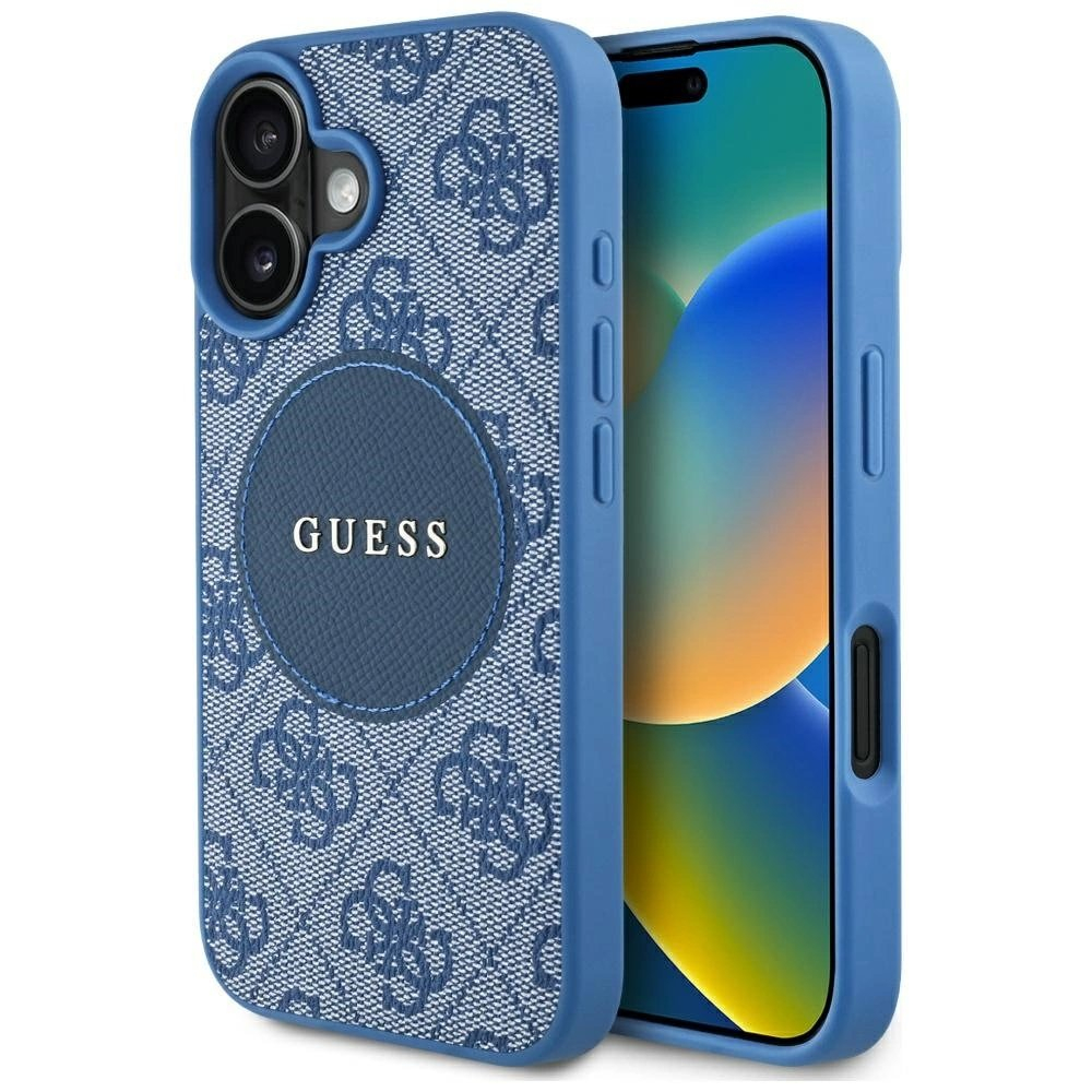 iPhone 16 – Guess 4G Circle Classic Logo MagSafe dėklas - Mėlynas
