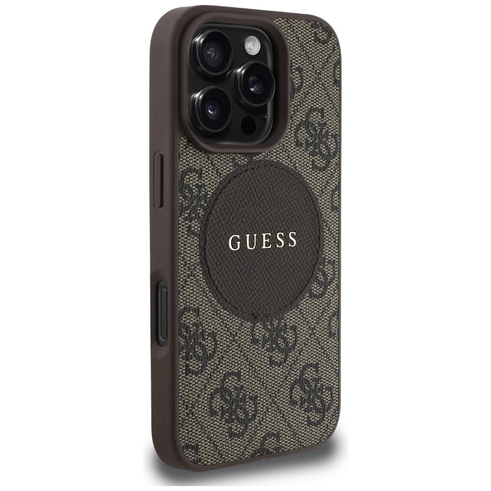 iPhone 16 Pro – Guess 4G Circle Classic Logo MagSafe dėklas - Rudas 3