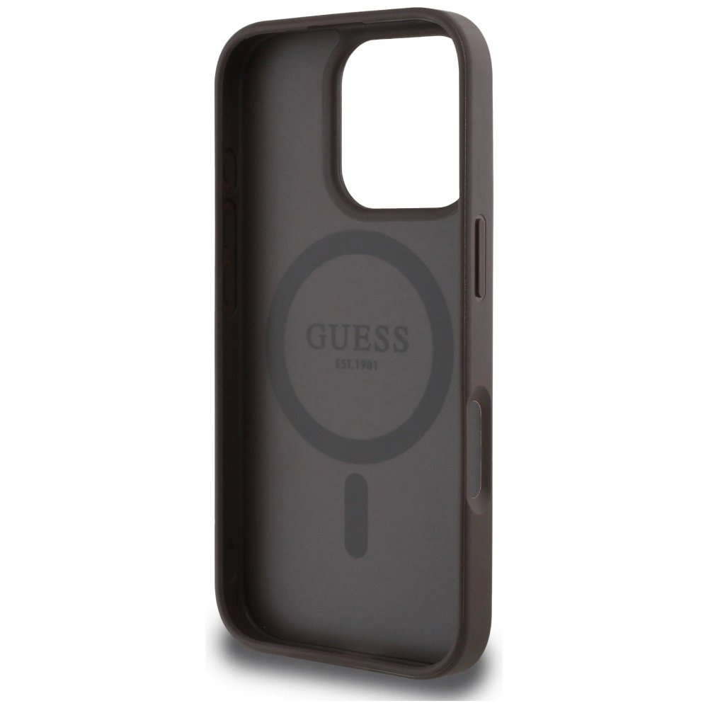 iPhone 16 Pro – Guess 4G Circle Classic Logo MagSafe dėklas - Rudas 6