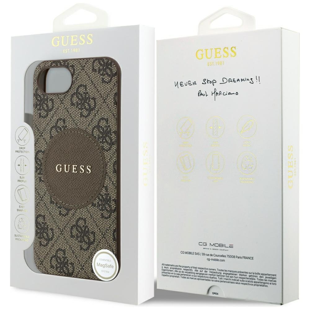 iPhone 16e Guess 4G Circle Classic Logo MagSafe dėklas – rudas 7