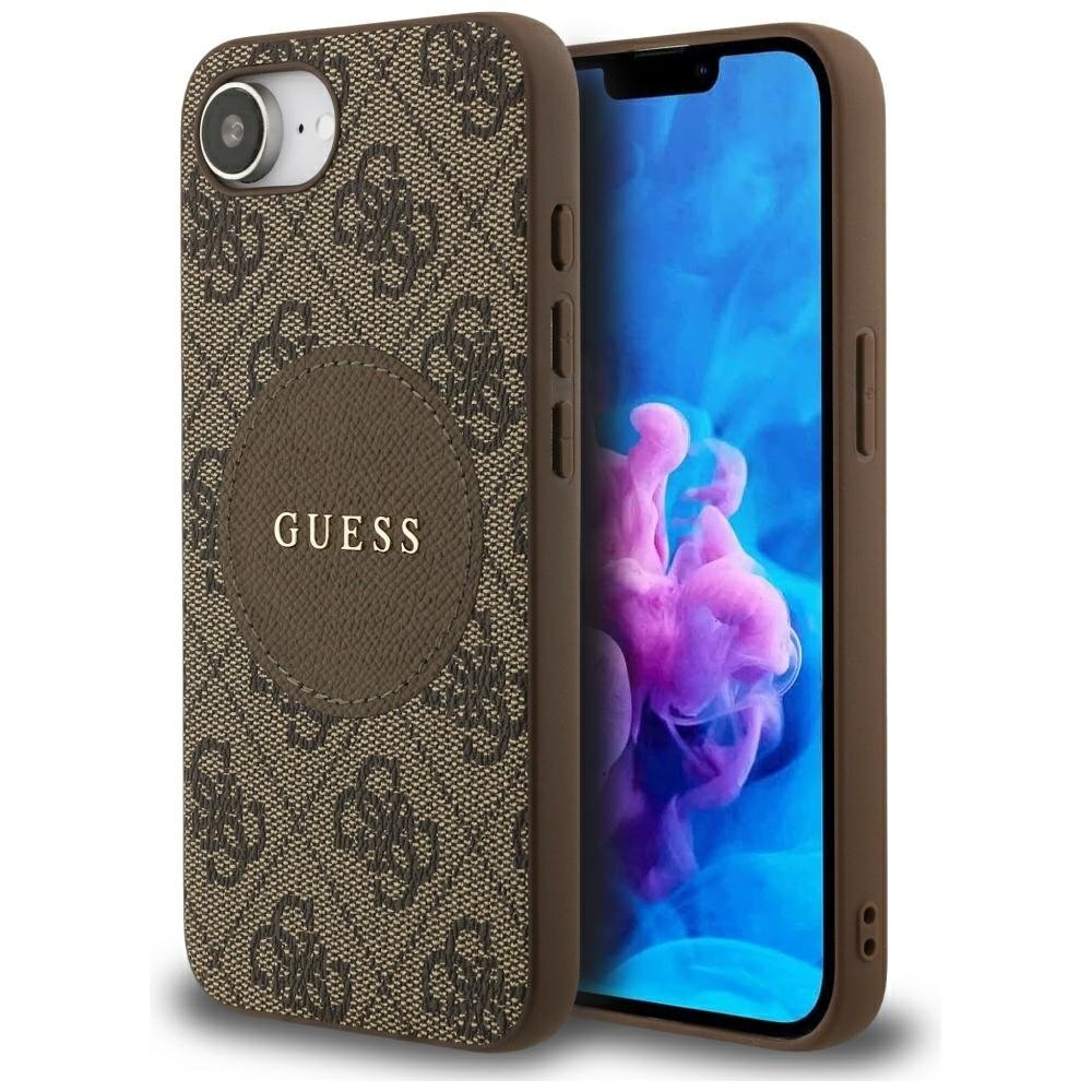 iPhone 16e Guess 4G Circle Classic Logo MagSafe dėklas – rudas