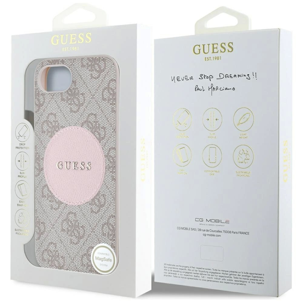 Guess 4G Circle Classic Logo MagSafe Dėklas skirtas iPhone 16e - Rožinis 7