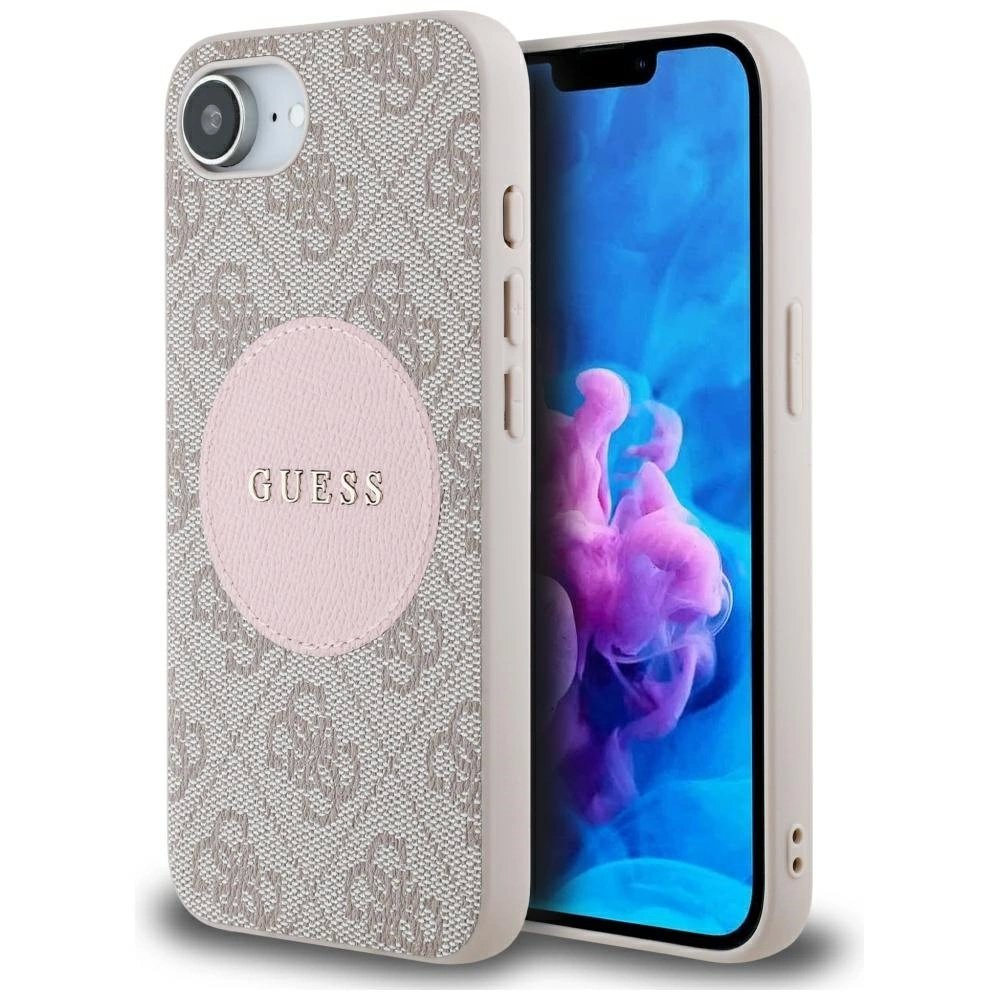 Guess 4G Circle Classic Logo MagSafe Dėklas skirtas iPhone 16e - Rožinis