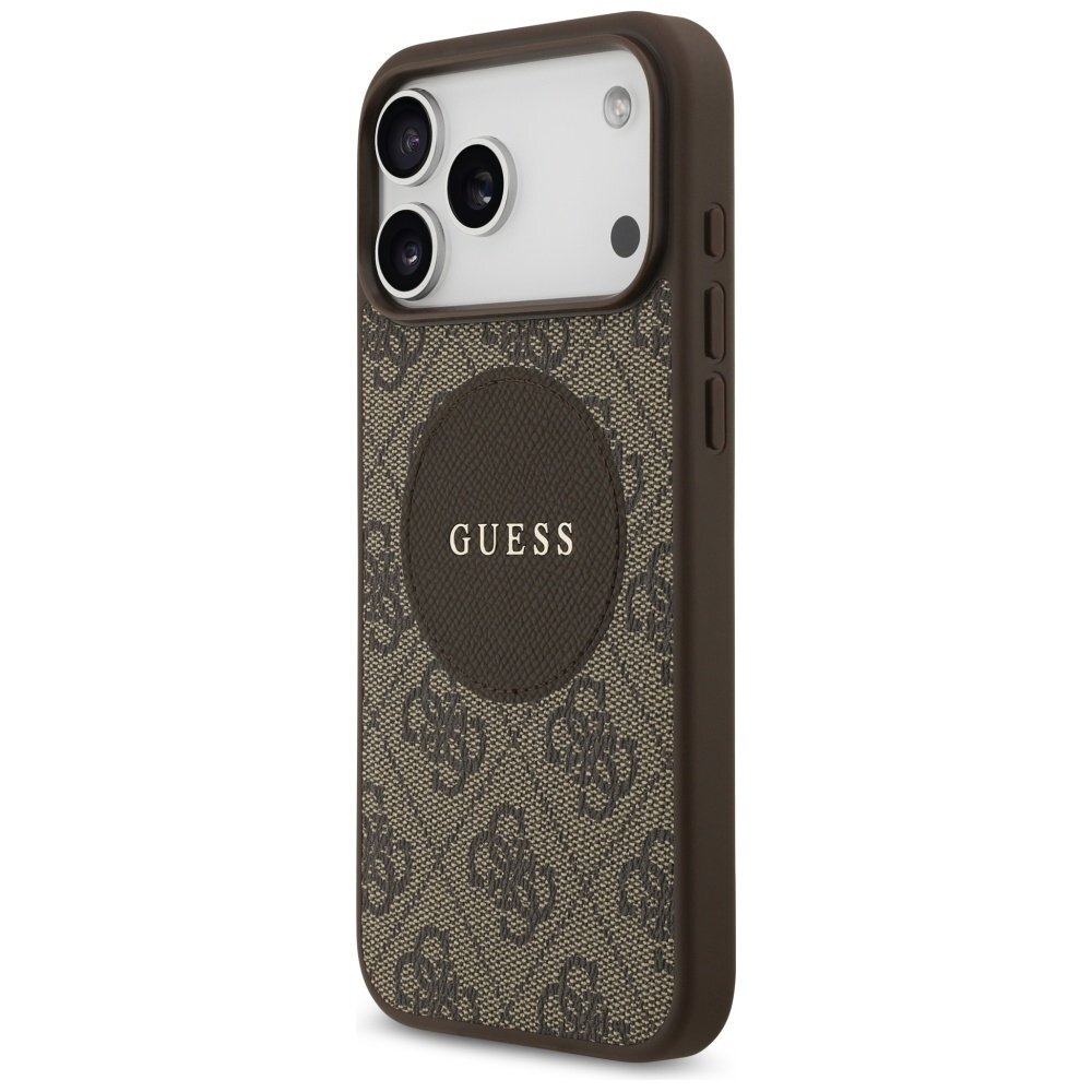 iPhone 17 Pro Max Guess 4G Circle Classic Logo dėklas su MagSafe – rudas 1