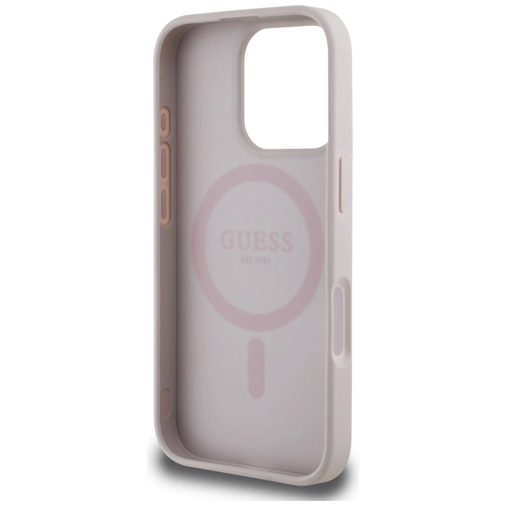iPhone 16 Pro – Guess 4G Circle Classic Logo MagSafe dėklas - Rožinis 6