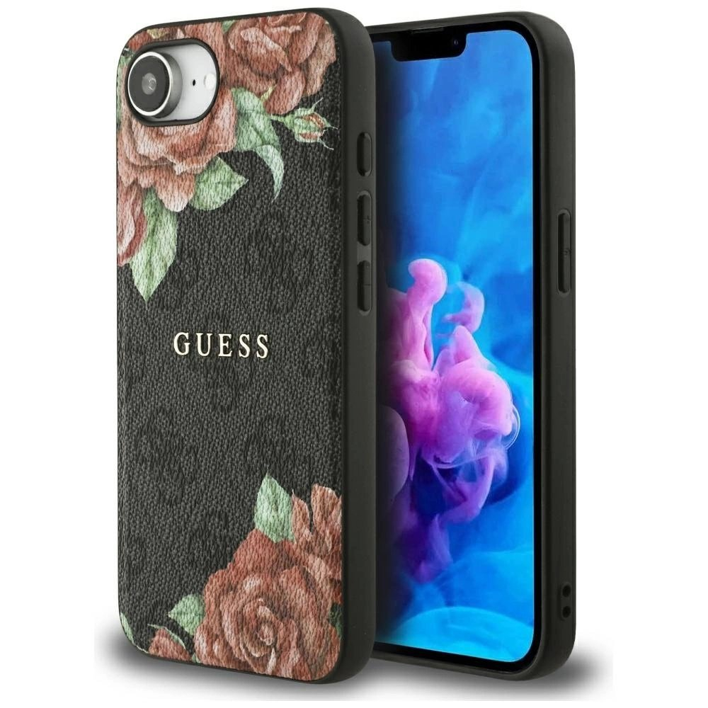 iPhone 16e – Guess 4G Flowers Print MagSafe dėklas - Juodas