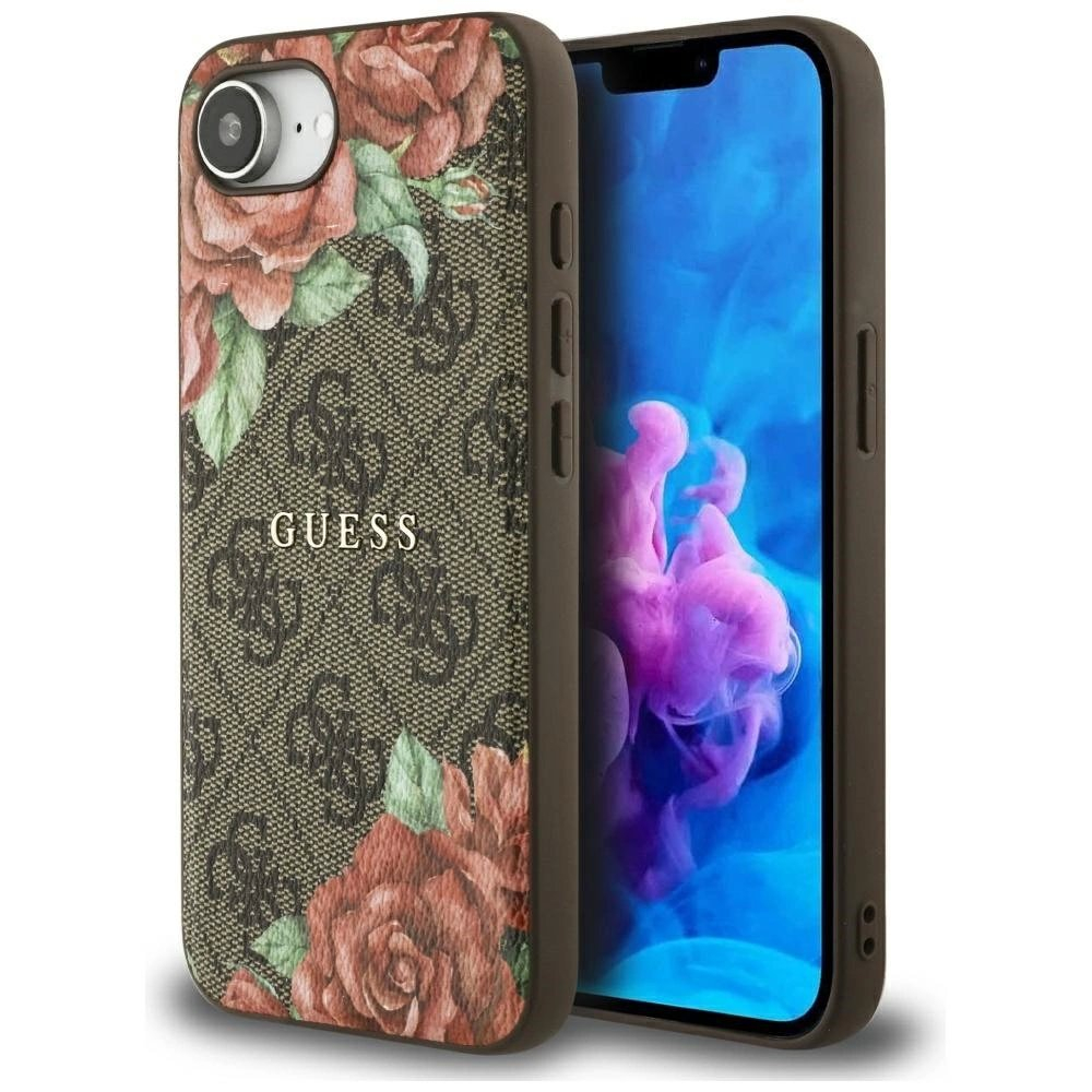 iPhone 16e – Guess 4G Flowers Print MagSafe dėklas - Rudas