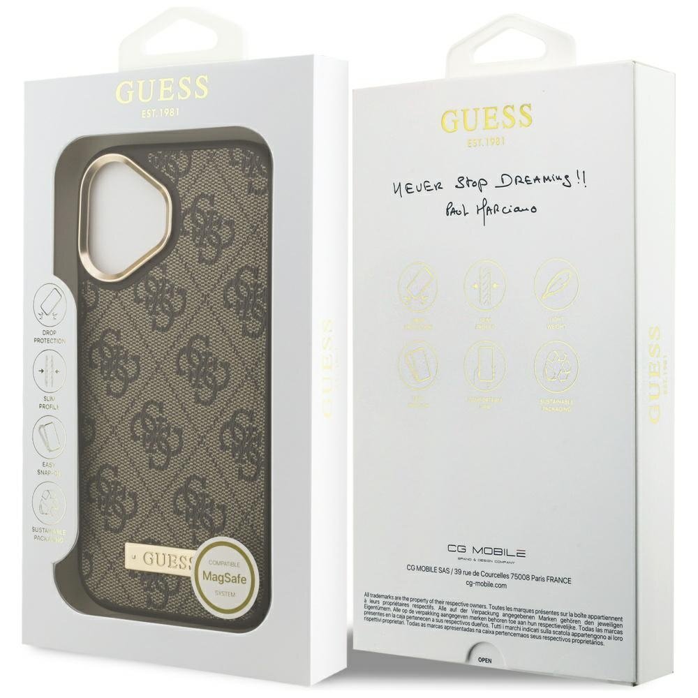 iPhone 17 Guess 4G Logo Plate MagSafe dėklas – rudas 7