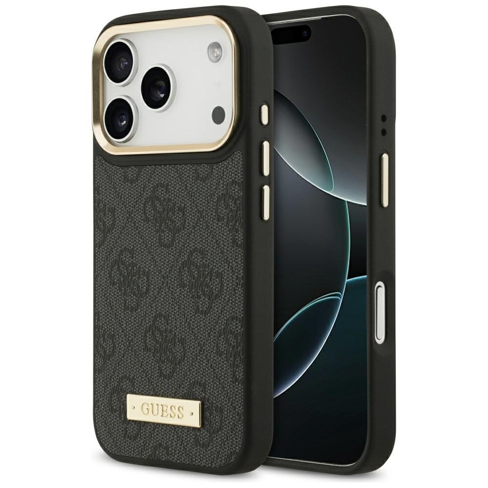 iPhone 17 Pro Guess 4G Logo Plate MagSafe dėklas – juodas iPhone 17 Pro Guess 4G Logo Plate MagSafe dėklas – juodas