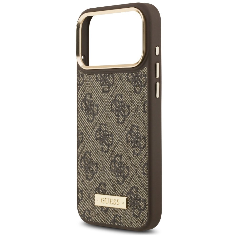 iPhone 17 Pro Max Guess 4G Logo Plate MagSafe dėklas – rudas 5