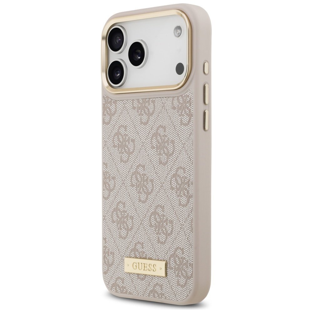 iPhone 17 Pro Max Guess 4G Logo Plate MagSafe dėklas – rožinis 1
