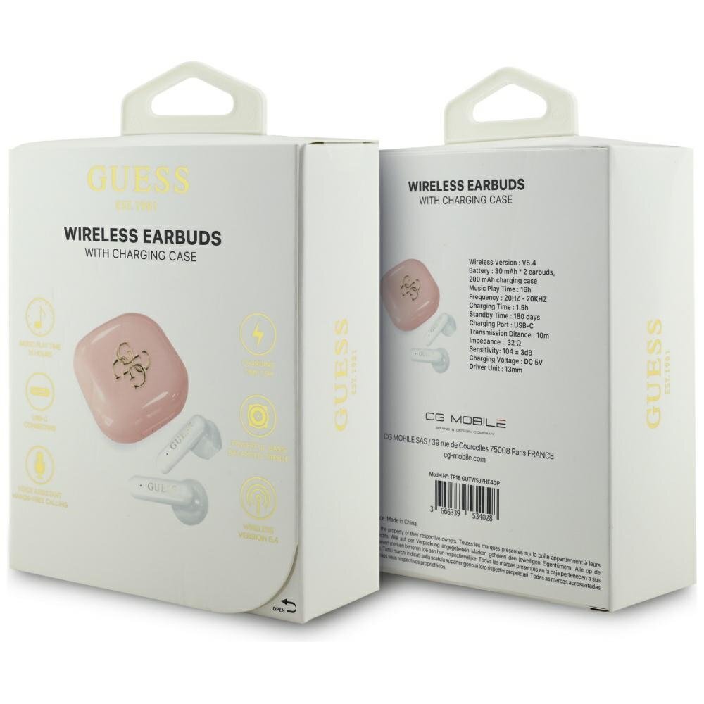 Belaidės ausinės Guess 4G Metal Logo TWS – rožinės 5 Belaidės ausinės Guess 4G Metal Logo TWS – rožinės 5