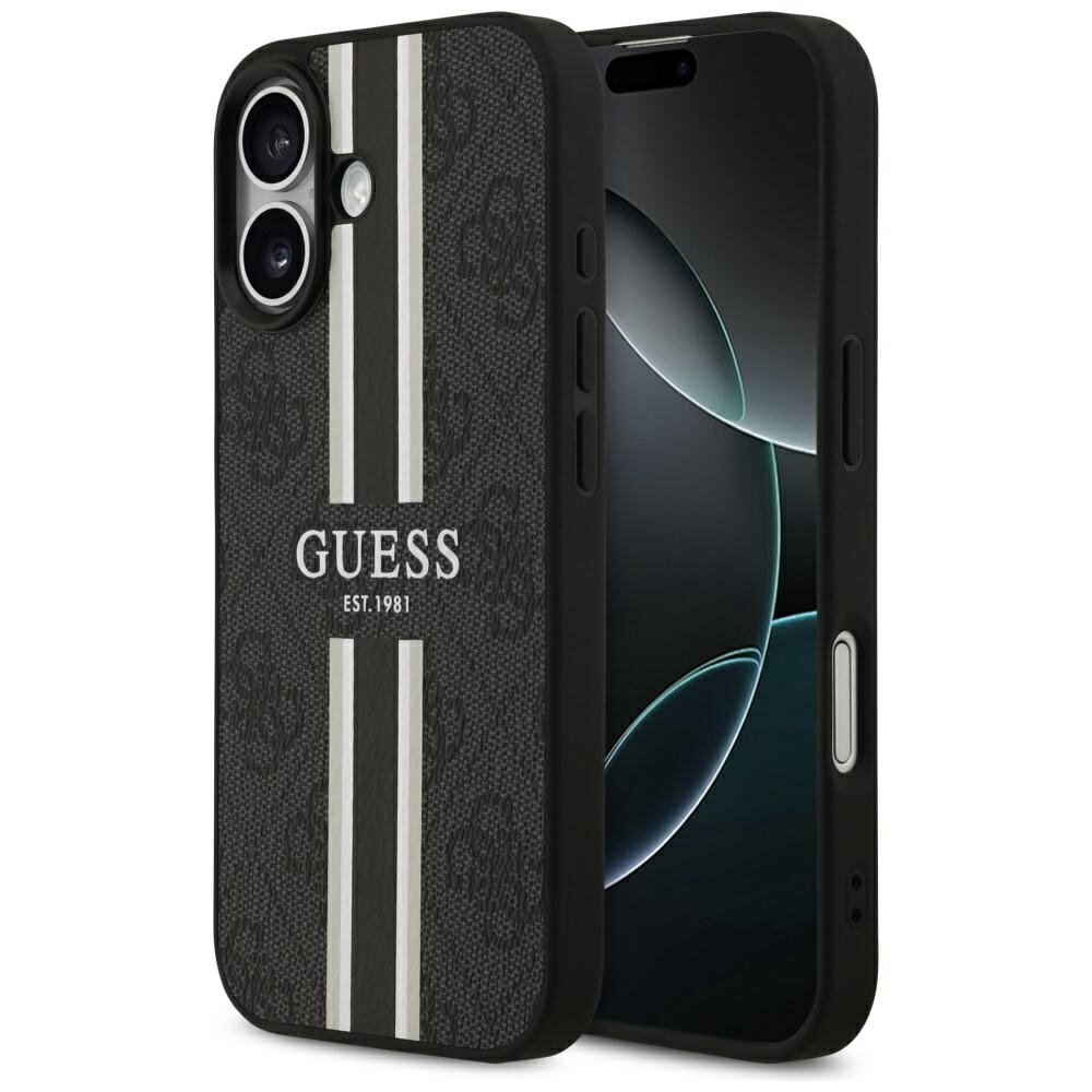 iPhone 17 Guess 4G Printed Stripes MagSafe dėklas – juodas iPhone 17 Guess 4G Printed Stripes MagSafe dėklas – juodas