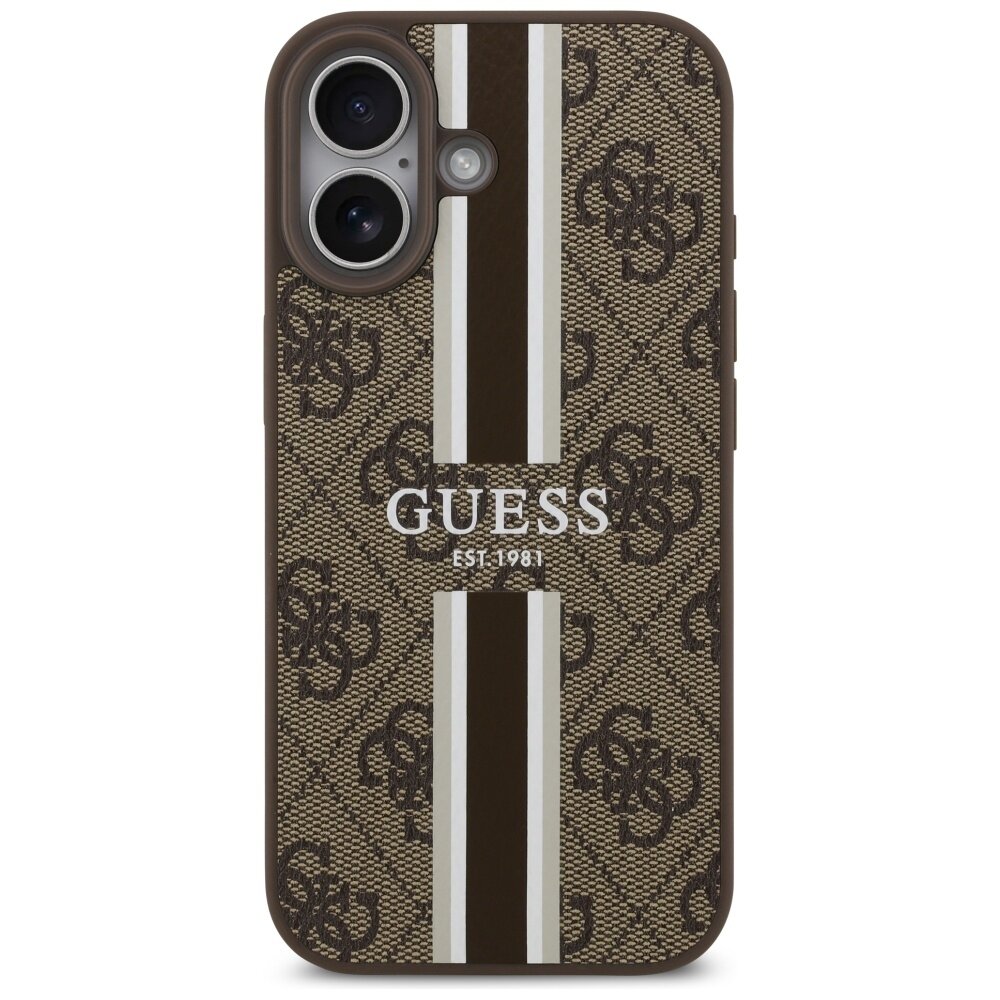 iPhone 17 Guess 4G Printed Stripes MagSafe dėklas – rudas 2