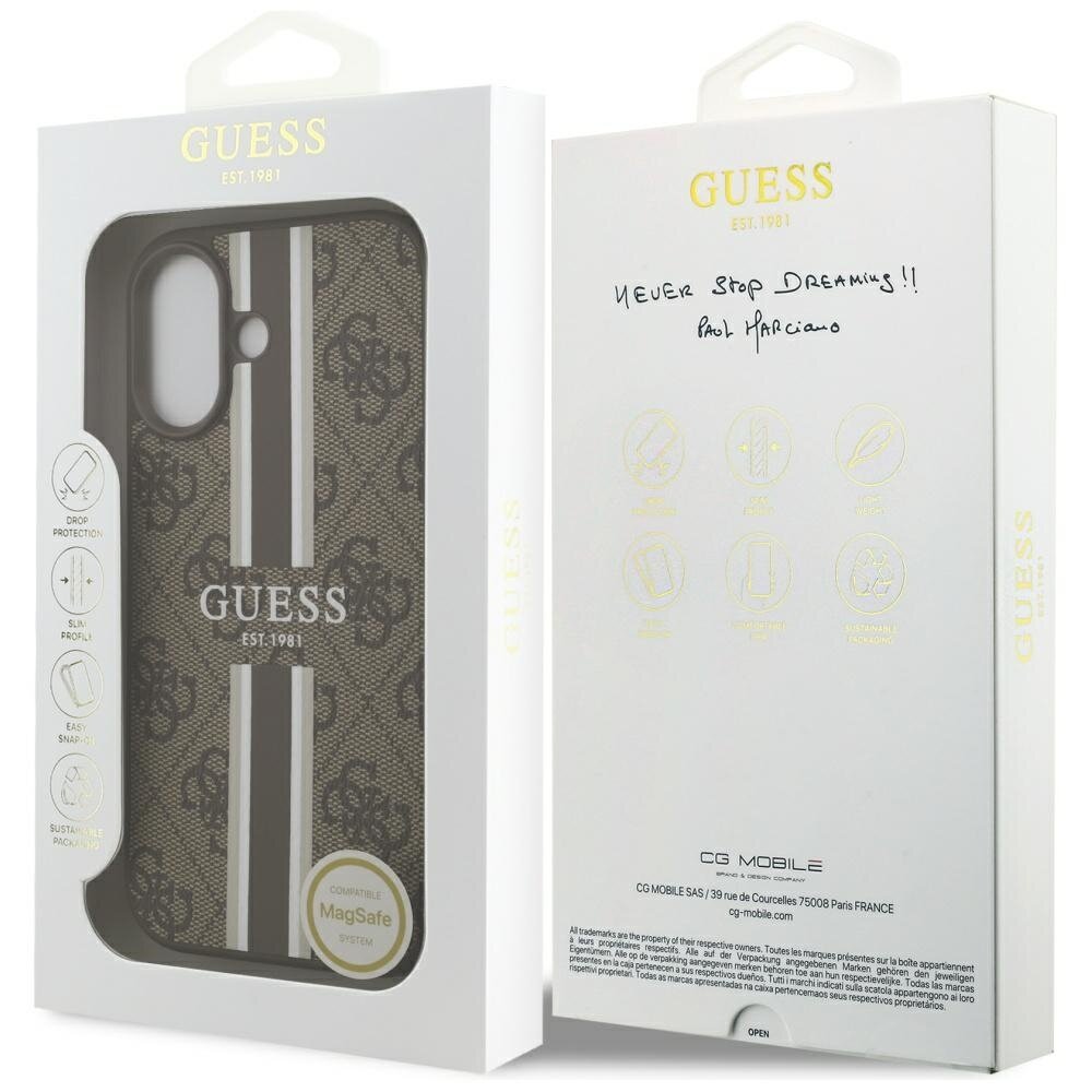 iPhone 17 Guess 4G Printed Stripes MagSafe dėklas – rudas 7