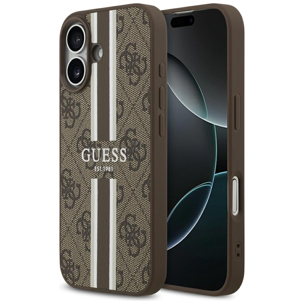 iPhone 17 Guess 4G Printed Stripes MagSafe dėklas – rudas