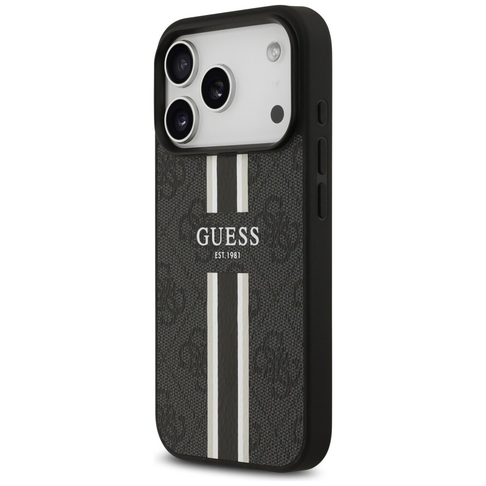 iPhone 17 Pro Guess 4G Printed Stripes MagSafe dėklas – juodas 1