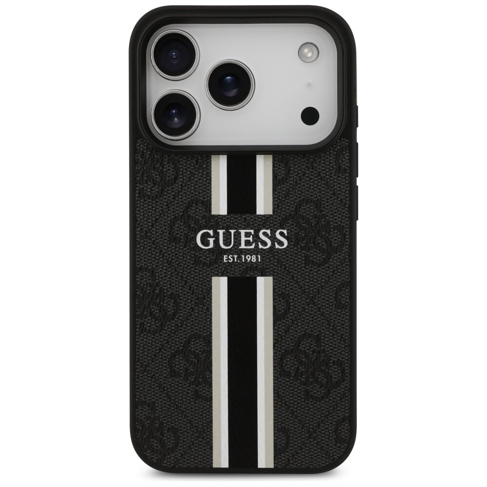 iPhone 17 Pro Guess 4G Printed Stripes MagSafe dėklas – juodas 2 iPhone 17 Pro Guess 4G Printed Stripes MagSafe dėklas – juodas 2