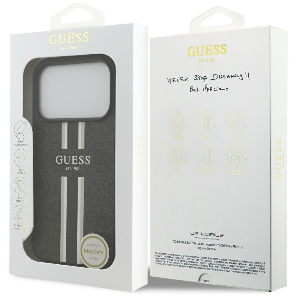 iPhone 17 Pro Guess 4G Printed Stripes MagSafe dėklas – juodas 7