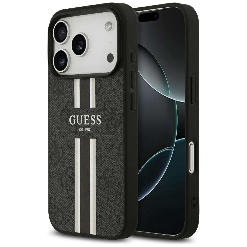 iPhone 17 Pro Guess 4G Printed Stripes MagSafe dėklas – juodas iPhone 17 Pro Guess 4G Printed Stripes MagSafe dėklas – juodas