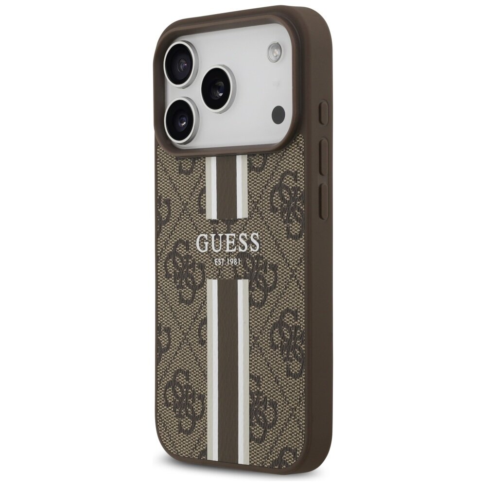 iPhone 17 Pro Guess 4G Printed Stripes MagSafe dėklas – rudas 1 iPhone 17 Pro Guess 4G Printed Stripes MagSafe dėklas – rudas 1