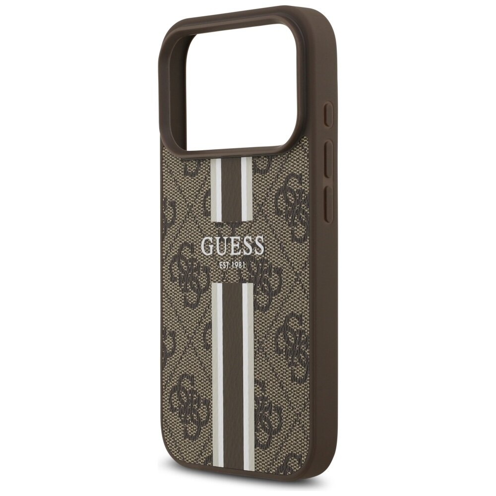 iPhone 17 Pro Guess 4G Printed Stripes MagSafe dėklas – rudas 5