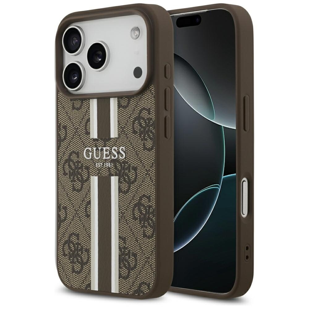 iPhone 17 Pro Guess 4G Printed Stripes MagSafe dėklas – rudas iPhone 17 Pro Guess 4G Printed Stripes MagSafe dėklas – rudas