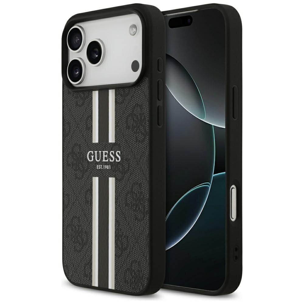 iPhone 17 Pro Max Guess 4G Printed Stripes MagSafe dėklas – juodas iPhone 17 Pro Max Guess 4G Printed Stripes MagSafe dėklas – juodas
