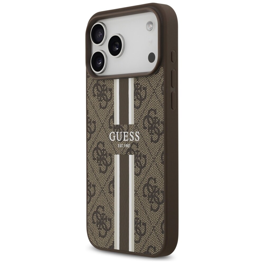 iPhone 17 Pro Max Guess 4G Printed Stripes MagSafe dėklas – rudas 1