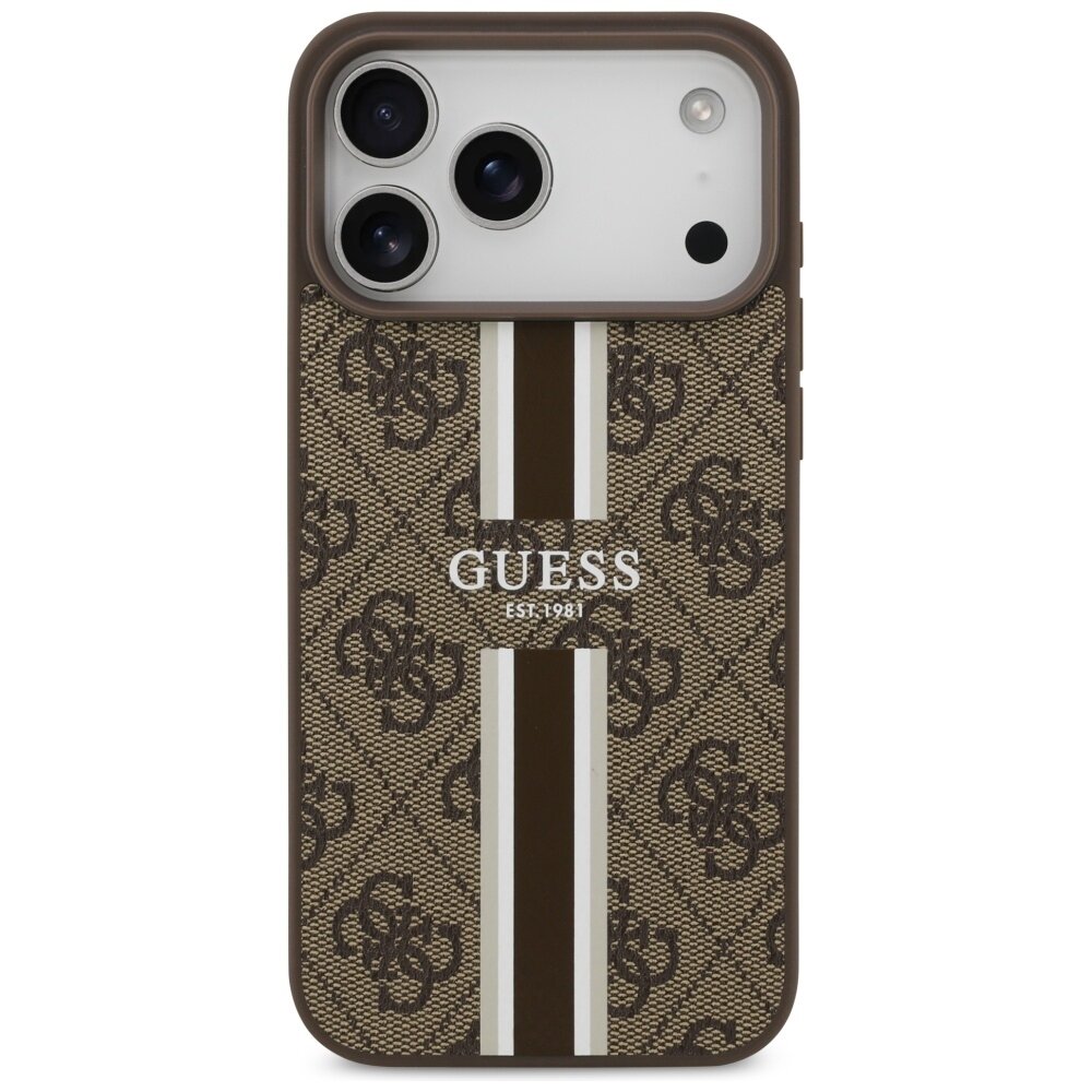 iPhone 17 Pro Max Guess 4G Printed Stripes MagSafe dėklas – rudas 2