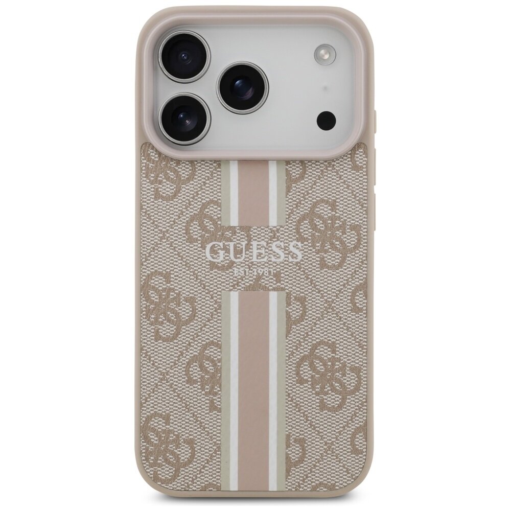 iPhone 17 Pro Guess 4G Printed Stripes MagSafe dėklas – rožinis 2
