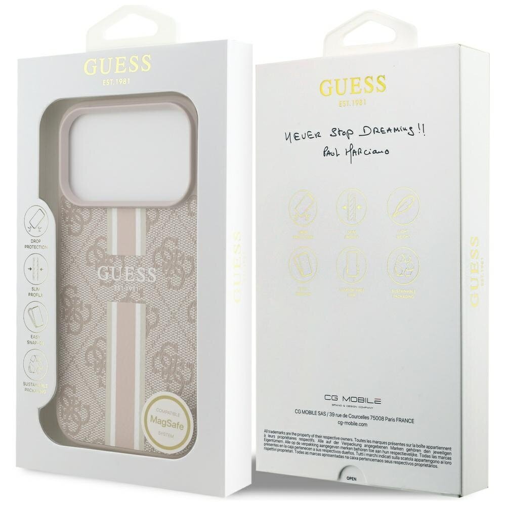 iPhone 17 Pro Guess 4G Printed Stripes MagSafe dėklas – rožinis 7