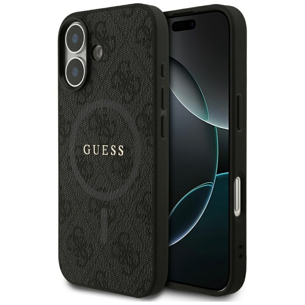 iPhone 17 Guess 4G Ring Classic Logo MagSafe dėklas – juodas