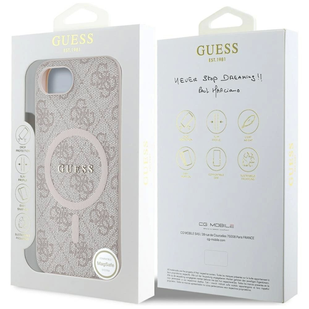 Guess 4G Ring Classic Logo MagSafe iPhone 16e Dėklas - Rožinis 7
