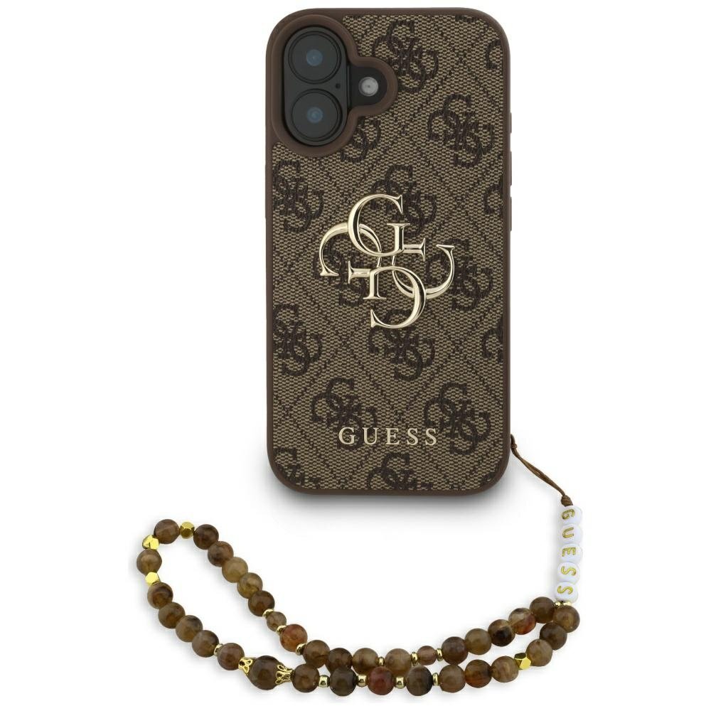 iPhone 16 dėklas Guess 4G Strap 4G Classic Logo – rudas