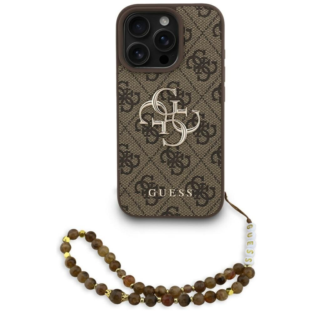 iPhone 16 Pro Guess 4G Strap Classic Logo dėklas – rudas iPhone 16 Pro Guess 4G Strap Classic Logo dėklas – rudas