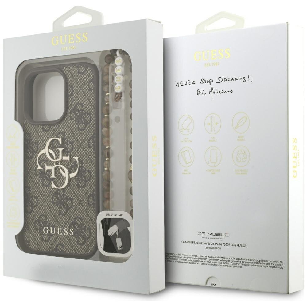 iPhone 16 Pro Max Guess 4G Strap Classic Logo dėklas – rudas 7