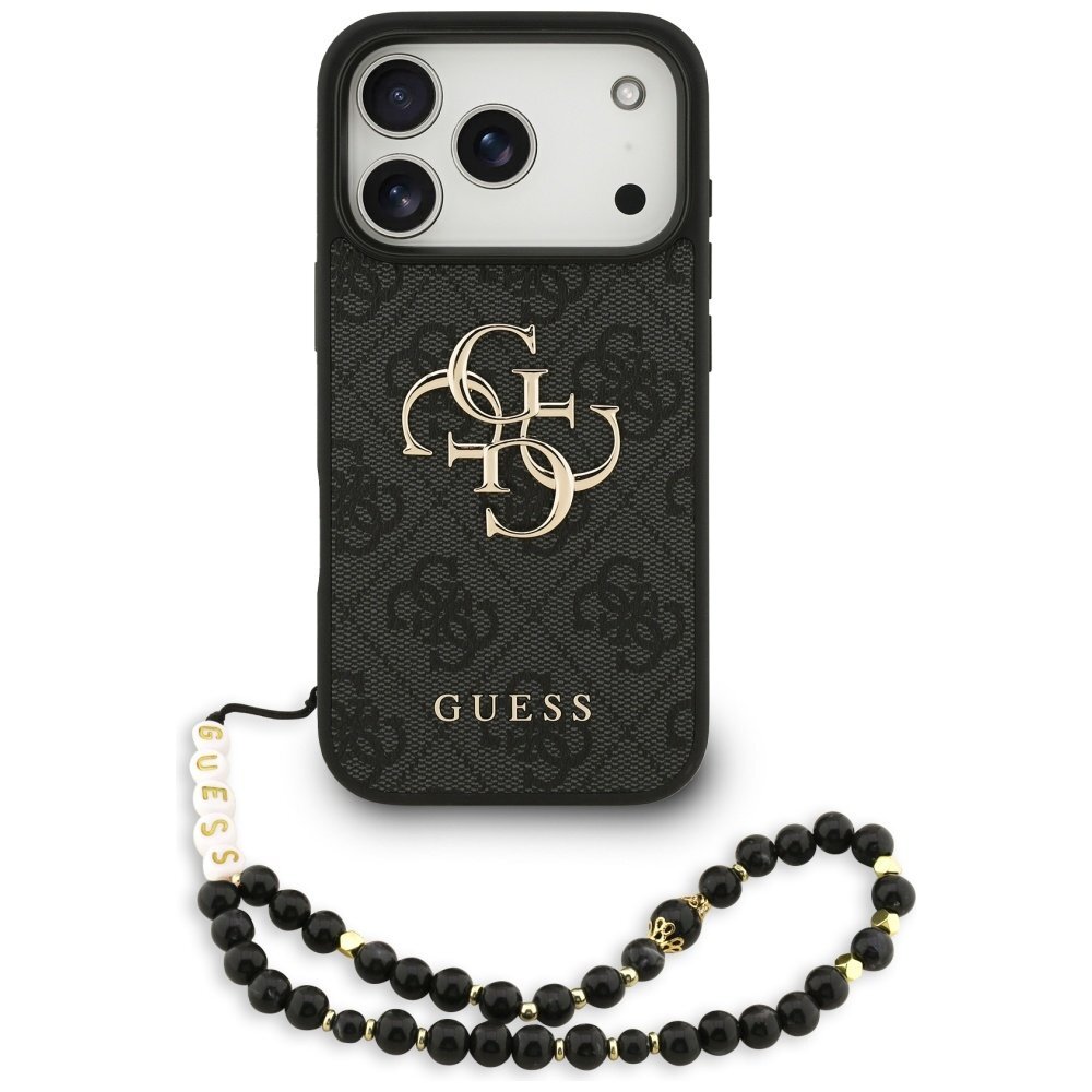 iPhone 17 Pro dėklas Guess 4G Strap Classic Logo – juodas iPhone 17 Pro dėklas Guess 4G Strap Classic Logo – juodas