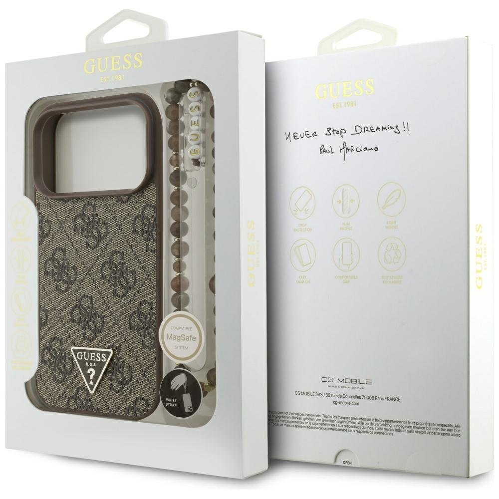 iPhone 17 Pro dėklas Guess 4G Strap Triangle Logo, MagSafe – rudas 7