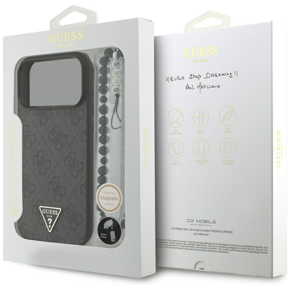 iPhone 17 Pro Max Guess 4G Strap Triangle Logo MagSafe dėklas – juodas 7