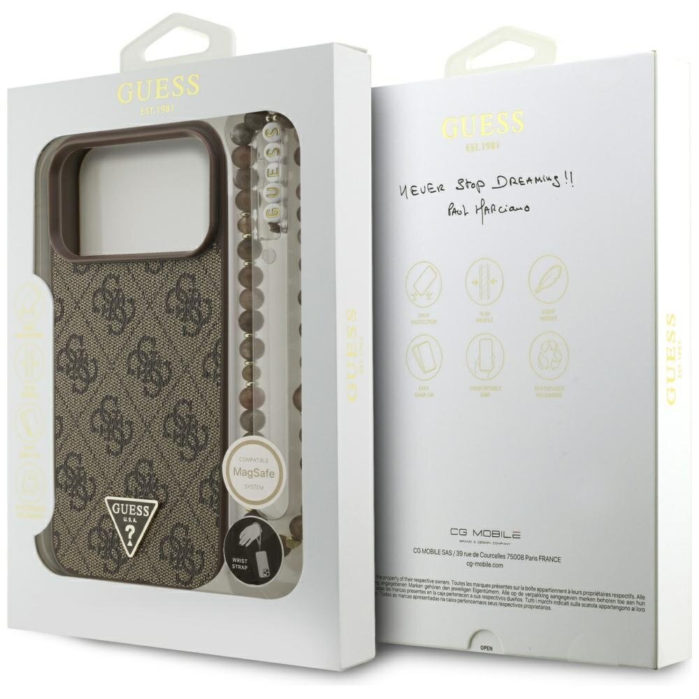 iPhone 17 Pro Max dėklas Guess 4G Strap Triangle Logo, MagSafe – rudas 7