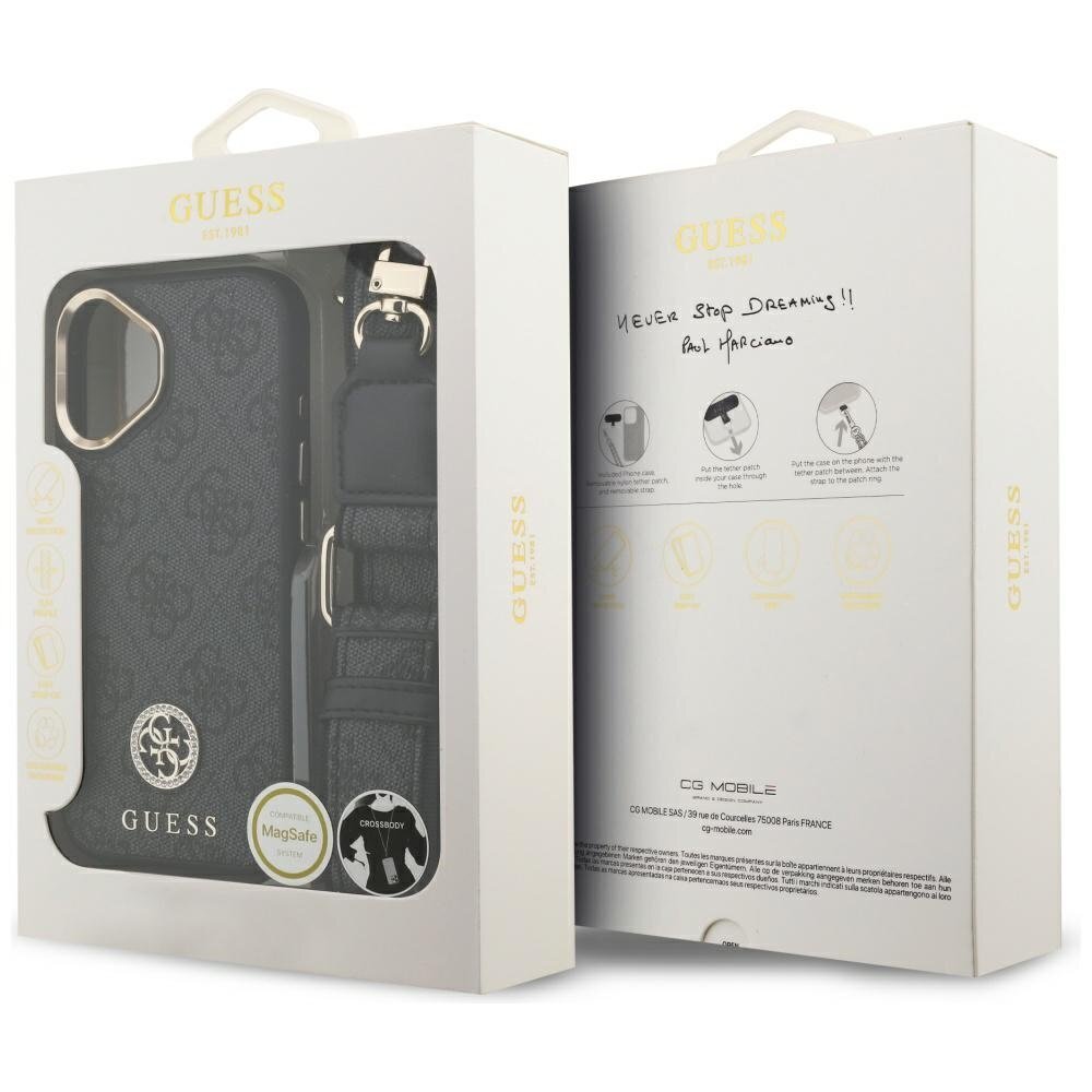 iPhone 17 Guess 4G Strass Logo & Big Strap Metal Buttons MagSafe dėklas – juodas 8
